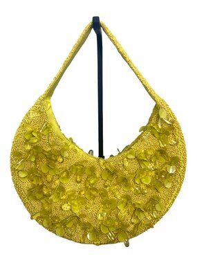 Made in India Viral Beaded Crescent Shoulder Bag Yellow OS